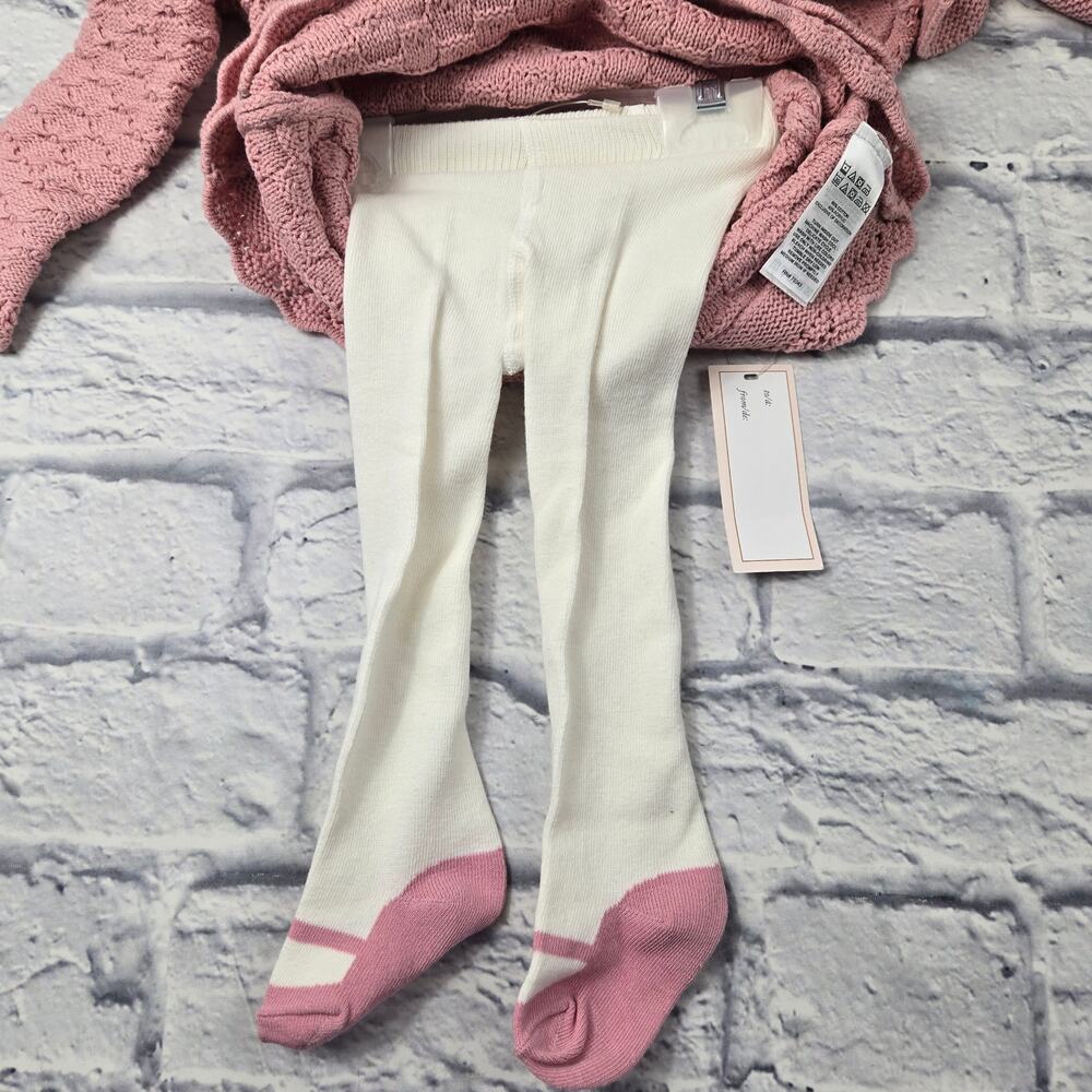 NWT Cupcakes and Cashmere Pink Knit Dress White Tights Bunny Lovey 6 to 9 months - Picture 7 of 16